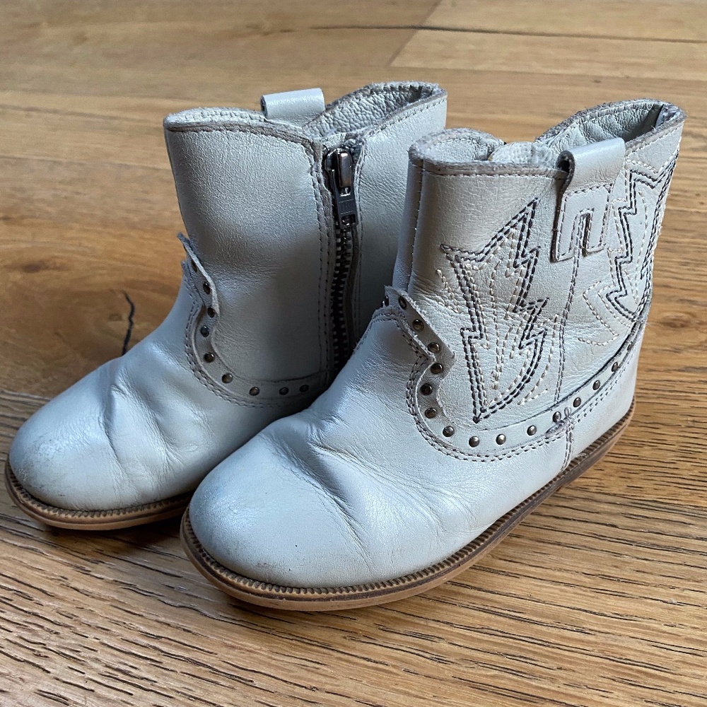 Zara Baby Unisex Cream Western Cowboy Booties Size 22 Boy Girl Toddler